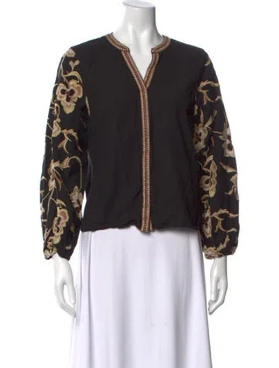 Pre-owned Calypso St Barth Floral Print V-neck Blouse In Black