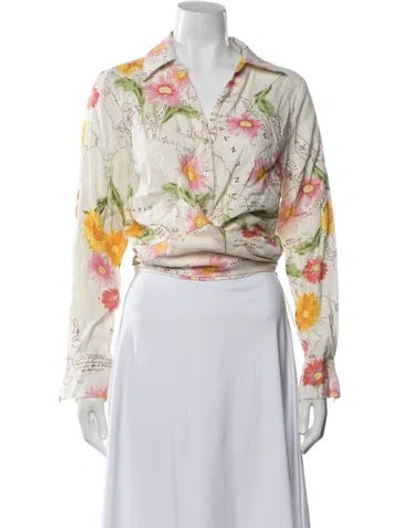 Pre-owned Calypso St Barth Floral Print V-neck Blouse In Multi