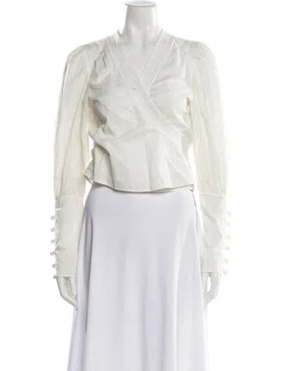 Pre-owned Calypso St Barth Floral Print V-neck Blouse In White