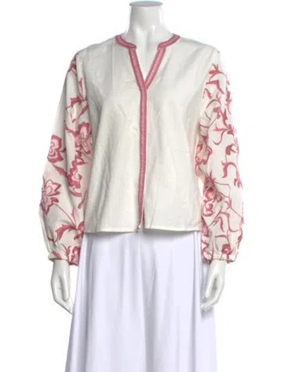 Pre-owned Calypso St Barth Floral Print V-neck Blouse In White