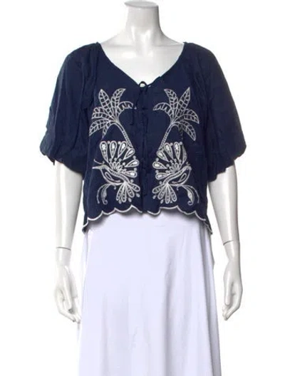 Pre-owned Calypso St Barth Floral Print V-neck Top W/ Tags In Blue