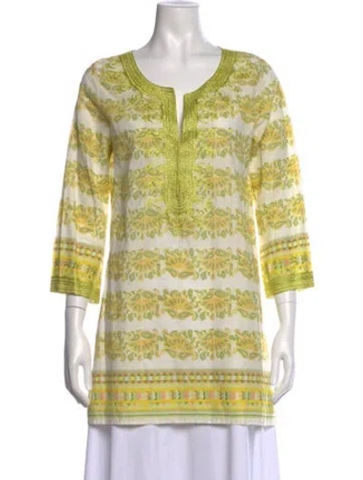 Pre-owned Calypso St Barth Floral Print V-neck Tunic In Yellow