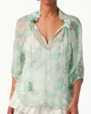 Calypso St Barth Harper Three-quarter Sleeves Top In Turquoise In Green
