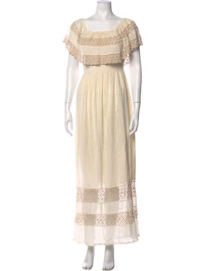 Pre-owned Calypso St Barth Lace Pattern Long Dress In Neutral