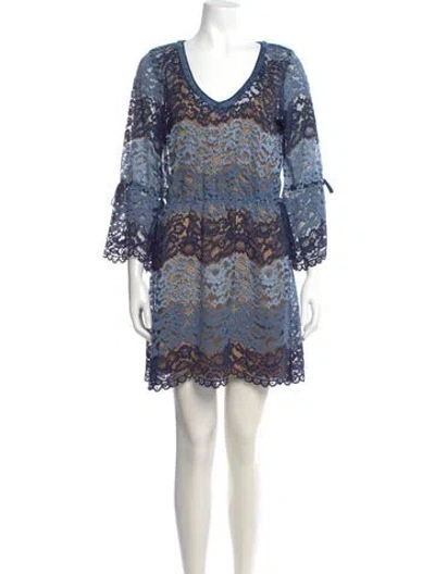 Pre-owned Calypso St Barth Lace Pattern Mini Dress In Blue