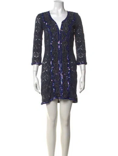 Pre-owned Calypso St Barth Lace Pattern Mini Dress In Blue