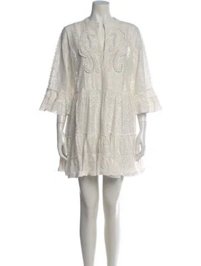 Pre-owned Calypso St Barth Lace Pattern Mini Dress W/ Tags In Neutral