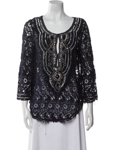 Pre-owned Calypso St Barth Lace Pattern Scoop Neck Tunic In Blue