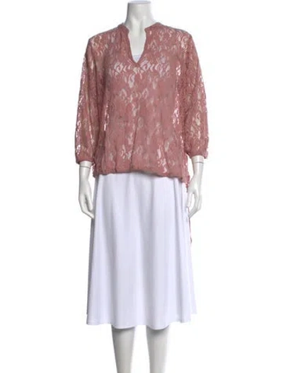 Pre-owned Calypso St Barth Lace Pattern V-neck Blouse In Pink