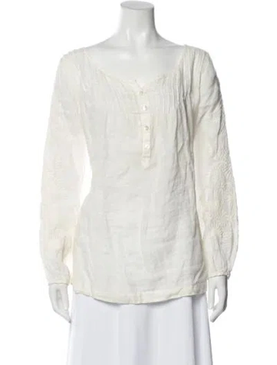 Pre-owned Calypso St Barth Linen Crew Neck Blouse In White