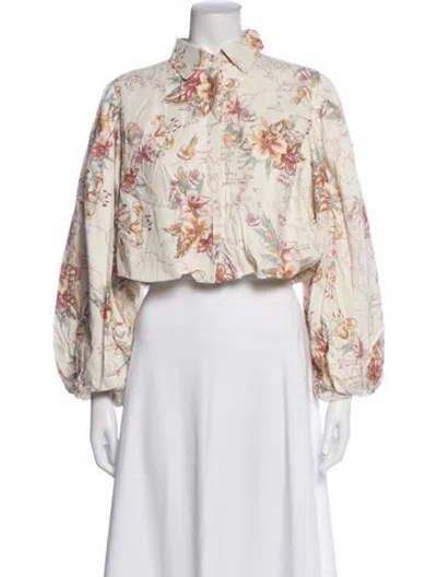 Pre-owned Calypso St Barth Linen Floral Print Blouse W/ Tags In Neutrals