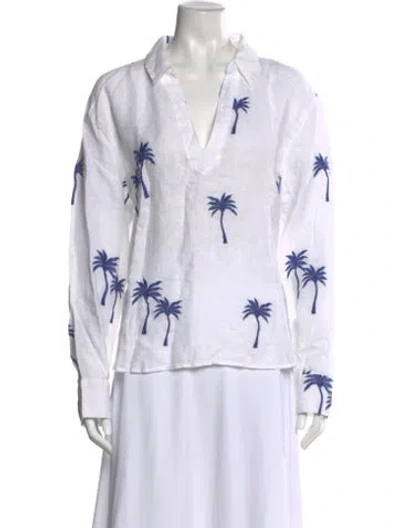 Pre-owned Calypso St Barth Linen Floral Print Blouse In White