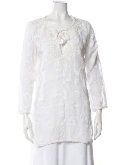 Pre-owned Calypso St Barth Linen Floral Print Tunic In White