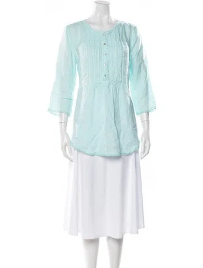 Pre-owned Calypso St Barth Linen Long Sleeve Blouse In Blue