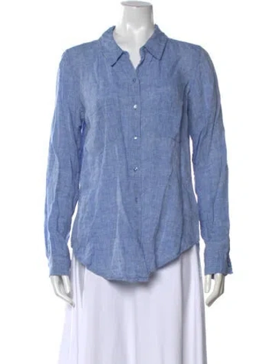 Pre-owned Calypso St Barth Linen Long Sleeve Button-up Top In Blue