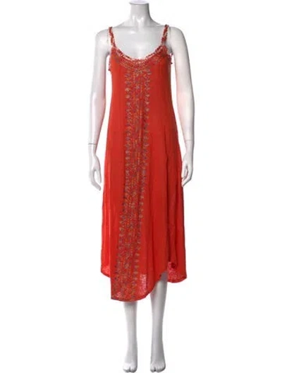 Pre-owned Calypso St Barth Linen Midi Length Dress In Orange