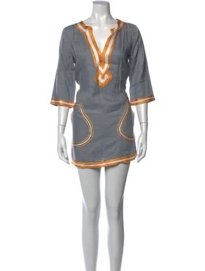 Pre-owned Calypso St Barth Linen Mini Dress In Blue