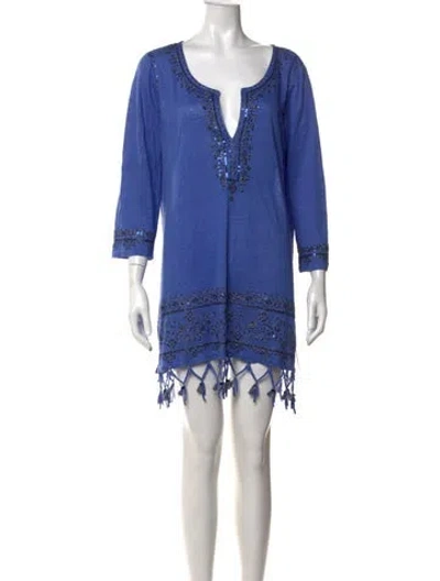 Pre-owned Calypso St Barth Linen Mini Dress In Blue