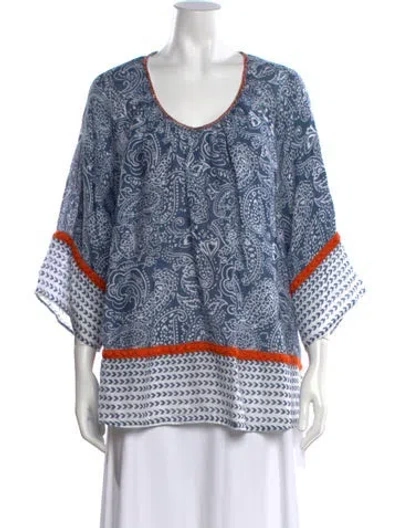 Pre-owned Calypso St Barth Linen Paisley Print Top In Blue