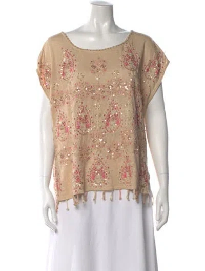 Pre-owned Calypso St Barth Linen Paisley Print Top In Neutrals