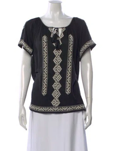 Pre-owned Calypso St Barth Linen Patterned Top In Black