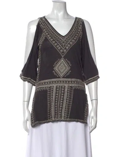 Pre-owned Calypso St Barth Linen Patterned Top In Grey