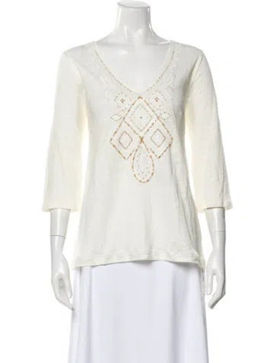 Pre-owned Calypso St Barth Linen Patterned Top In White