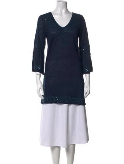 Pre-owned Calypso St Barth Linen Patterned Tunic In Blue