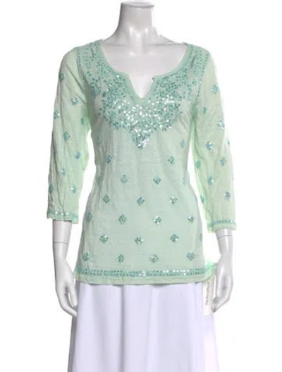 Pre-owned Calypso St Barth Linen Patterned Tunic In White