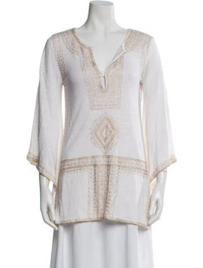 Pre-owned Calypso St Barth Linen Patterned Tunic In White