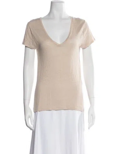 Pre-owned Calypso St Barth Linen Plunge Neckline T-shirt In Neutral