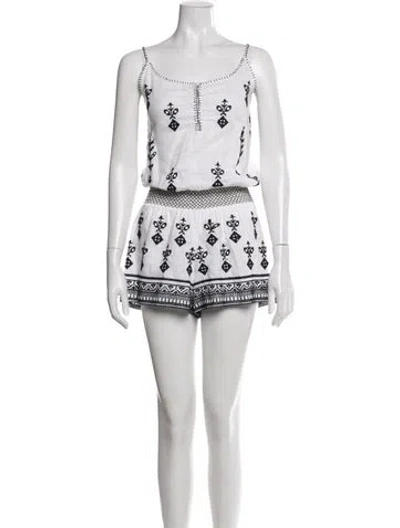 Pre-owned Calypso St Barth Linen Printed Romper In White
