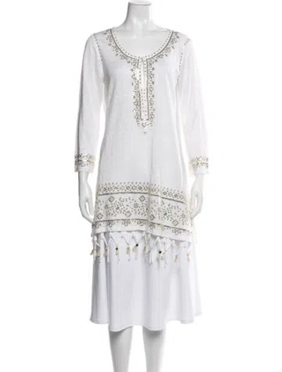Pre-owned Calypso St Barth Linen Printed Tunic In Grey