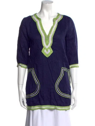 Pre-owned Calypso St Barth Linen Printed Tunic In Purple