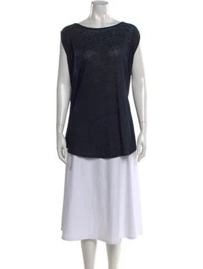 Pre-owned Calypso St Barth Linen Scoop Neck Top In Blue