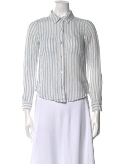 Pre-owned Calypso St Barth Linen Striped Button-up Top In Blue