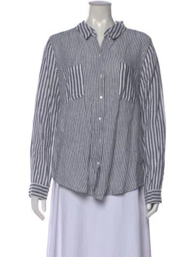 Pre-owned Calypso St Barth Linen Striped Button-up Top In Blue