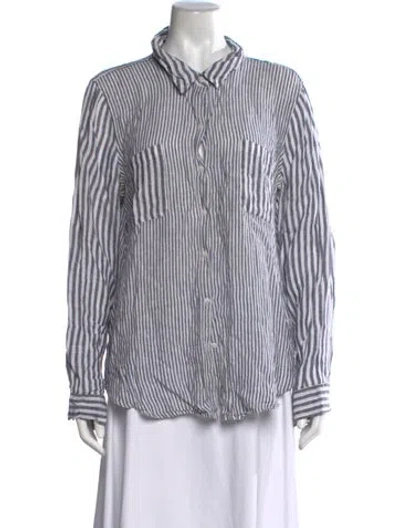 Pre-owned Calypso St Barth Linen Striped Button-up Top In White