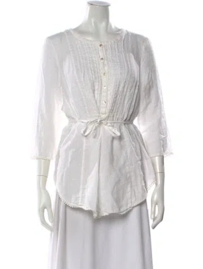 Pre-owned Calypso St Barth Linen Three-quarter Sleeve Blouse In White