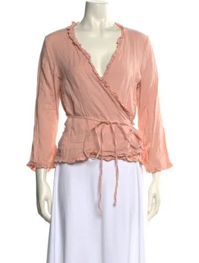 Pre-owned Calypso St Barth Linen V-neck Blouse In Pink