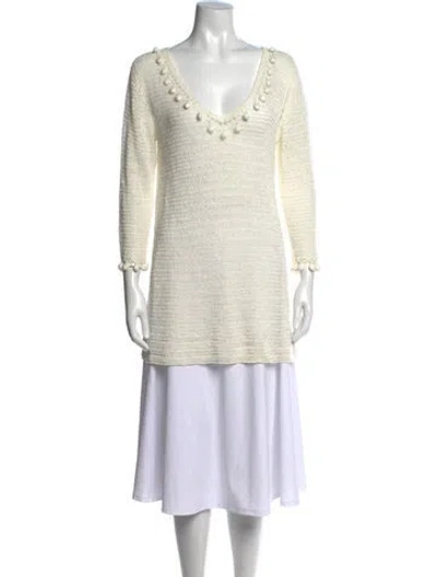 Pre-owned Calypso St Barth Linen V-neck Sweater W/ Tags In Neutrals