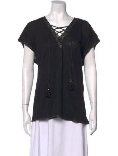 Pre-owned Calypso St Barth Linen V-neck Top In Black