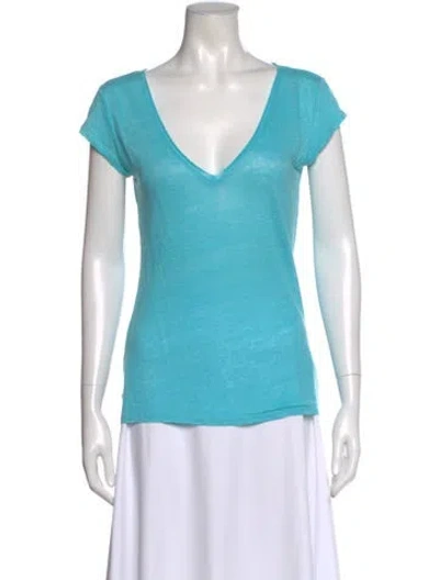 Pre-owned Calypso St Barth Linen V-neck T-shirt In Blue