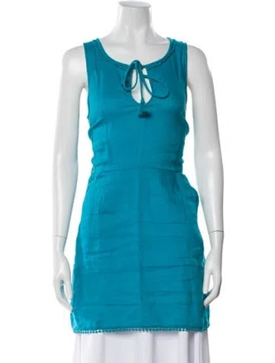 Pre-owned Calypso St Barth Linen V-neck Tunic In Blue
