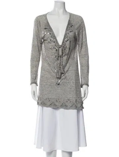 Pre-owned Calypso St Barth Linen V-neck Tunic In Gray
