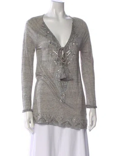Pre-owned Calypso St Barth Linen V-neck Tunic In Gray