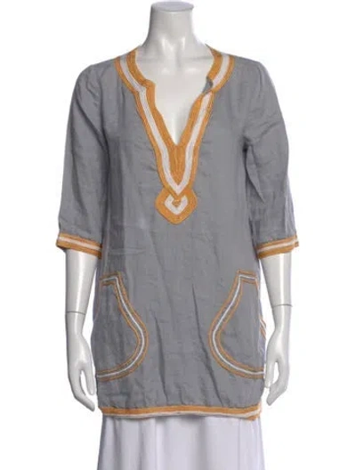 Pre-owned Calypso St Barth Linen V-neck Tunic In Gray