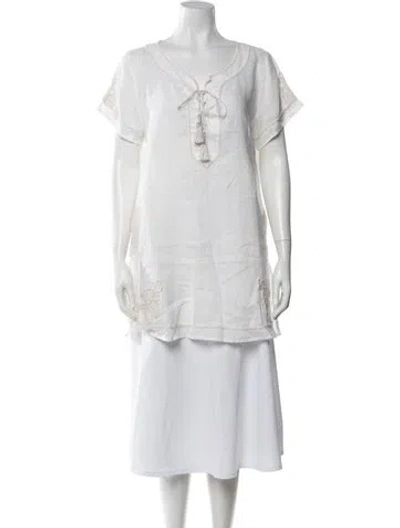 Pre-owned Calypso St Barth Linen V-neck Tunic In Neutrals