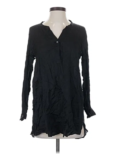 Pre-owned Calypso St Barth Long Sleeve Silk Top Black Keyhole Neckline Tops