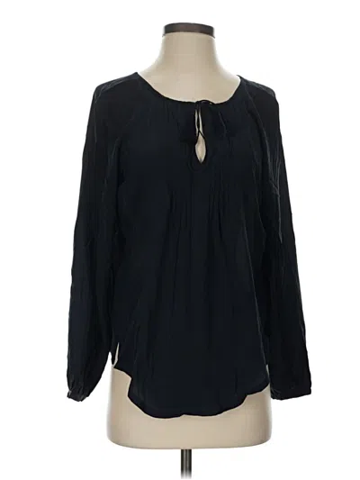 Pre-owned Calypso St Barth Long Sleeve Silk Top Black Keyhole Neckline Tops